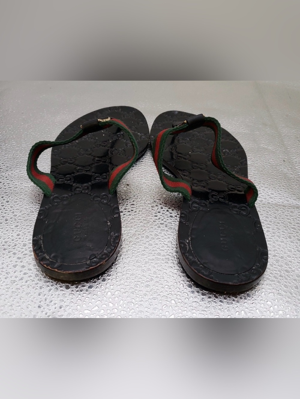 Gucci Vintage Web Stripe GG Logo Thong Sandals Flip Flops Black Size 39 - Picture 3 of 6